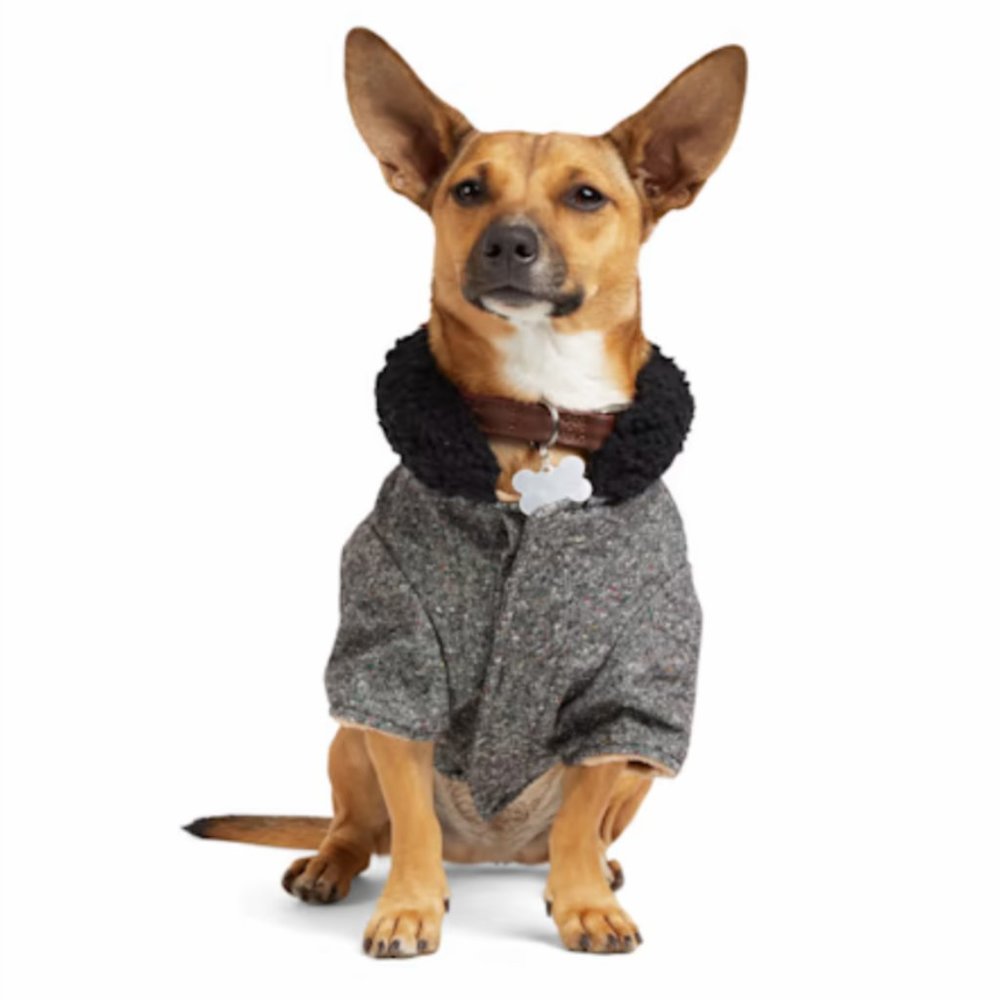 Reddy Grey Textured Fleece Dog Jacket, Medium